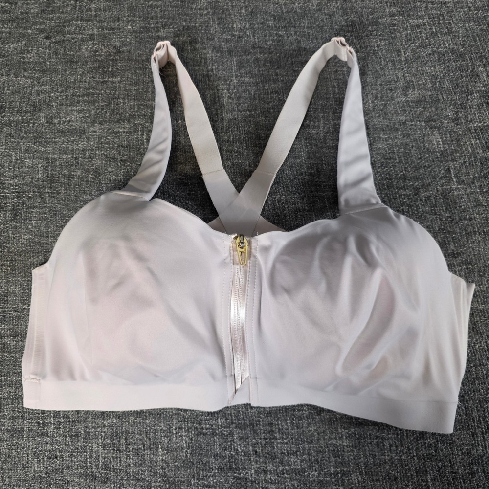 Victoria's Secret Knockout Sports Bra 38D White Front Zip High Impact Support
